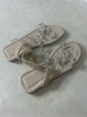 Embellished Beige Women's Sandals with Elastic Back Strap
